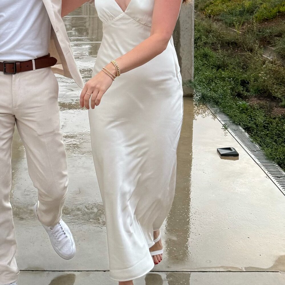 Abercrombie & Fitch Plunge Cowl Back Maxi Dress (White) - Picture 6 of 9